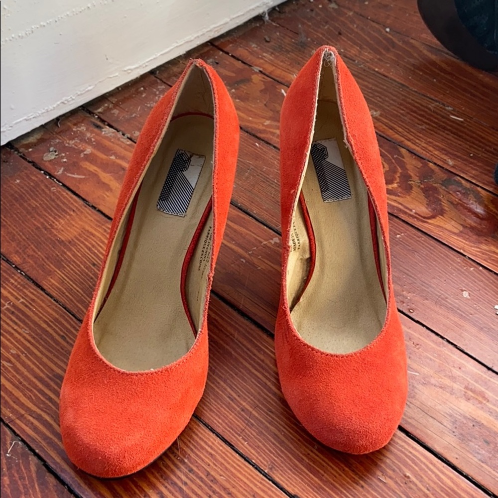 Orange leather heels